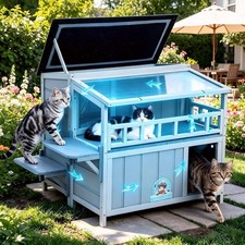 2-Story Insulated Outdoor Cat House W/ Balcony Weatherproof Summer Cool Cat