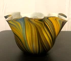 Mid Century Venetian Case Blown Art Glass Swirled Murano Handkerchief Italy Bowl