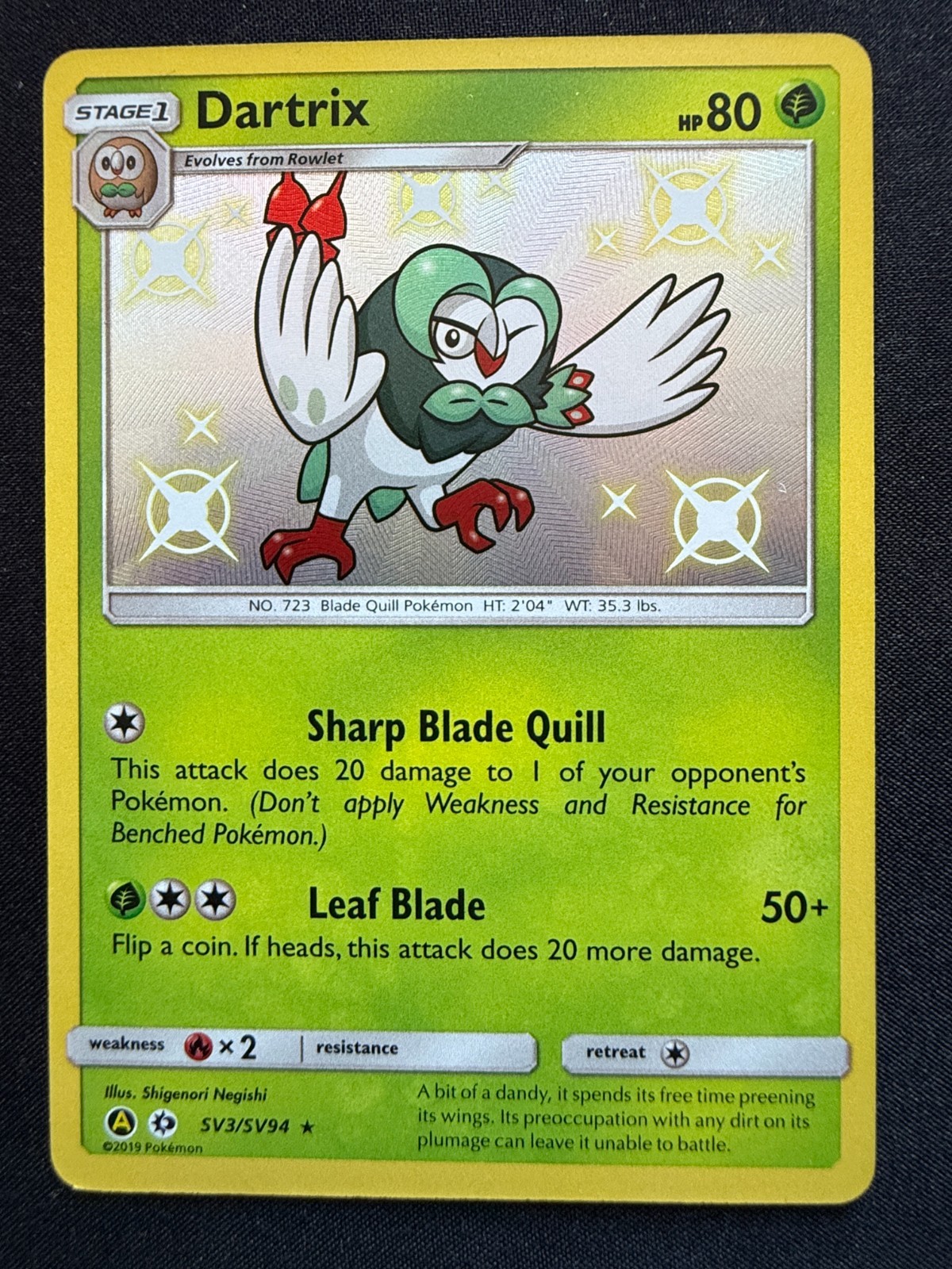 DARTRIX SV3/SV94 HIDDEN FATES ENGLISH POKEMON CARD TCG SHINY HOLO