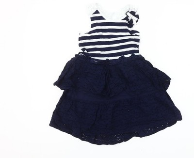 Max Studio Mädchen blau gestreift Spitze Schleife Skaterkleid 5-6 Jahre