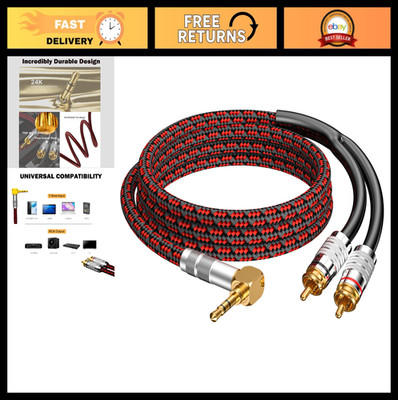 3.2FT RCA to 3.5mm Audio Cable, Aux Male to Male Adapter, Braided Y Cord for Spe