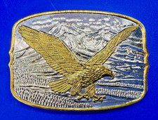 Patriotic American Eagle Flying Hunting over USA Mountains Vintage Belt Buckle