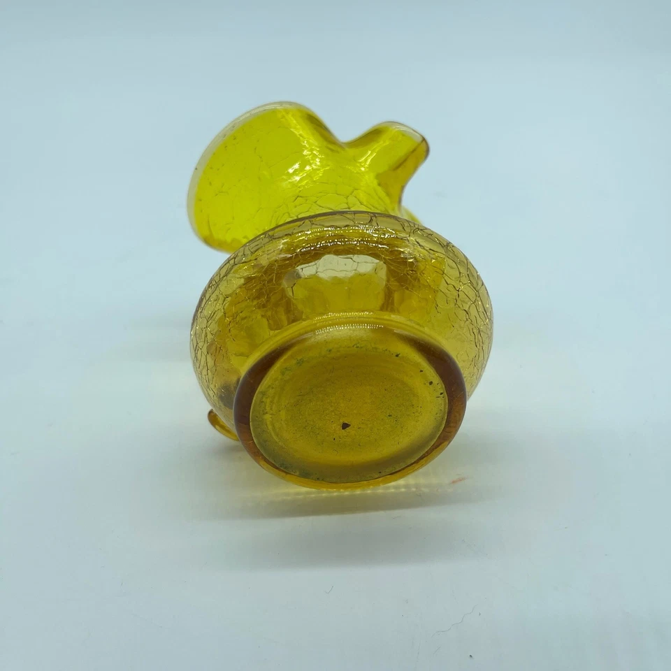 Jarrón jarra de vidrio craquelado ámbar amarillo borde con volantes decoración pequeña Foto 3 de 4