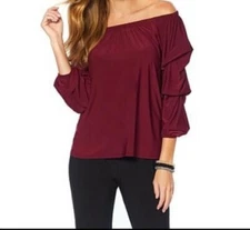 Antthony Velvet RuffledSleeve OffShoulder Top  [1X]