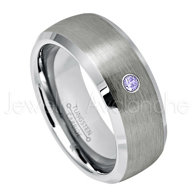 0.07ct Tanzanite Solitaire Ring, December Birthstone, Tungsten Wedding Band #007