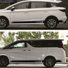 2Pcs Black Car Body Side Skirt Stickers Racing Stripe Graphics Decals Waterproof