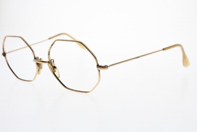 VTG MOREL 14K Gold Octagonal Geometric Eyeglasses - France 1960'S