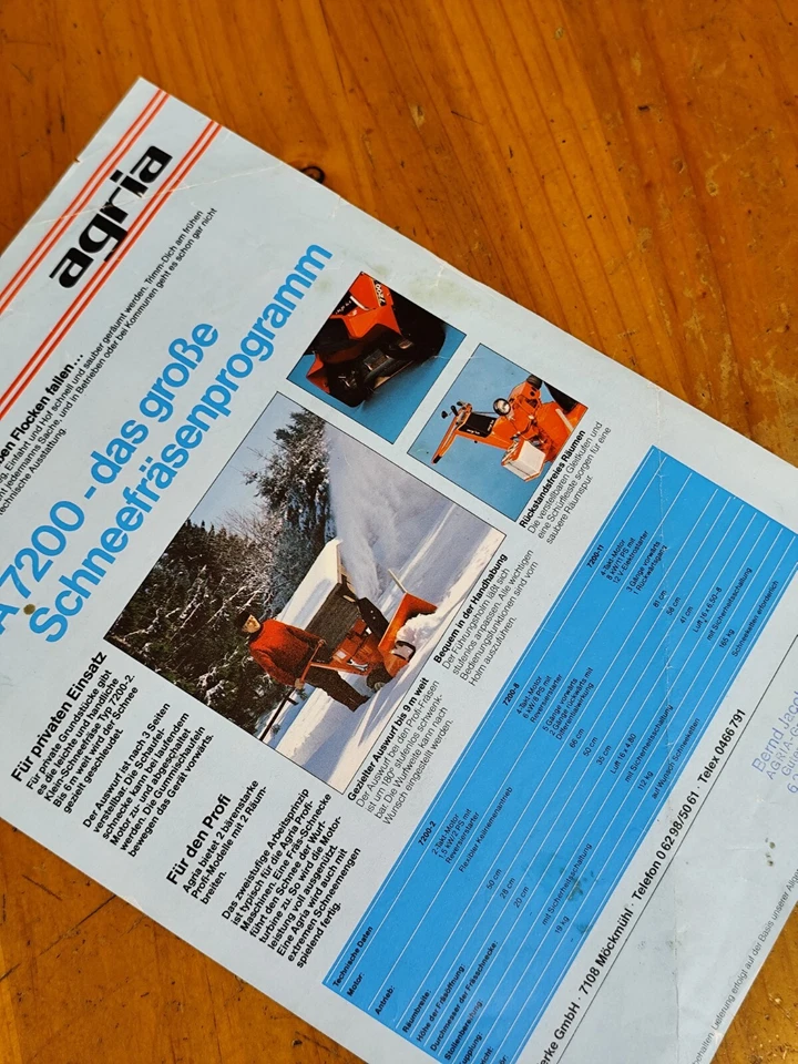 Agria Schneefräsen Einachser kommunal Prospekt traktor brochure 30 - Bild 2 von 2