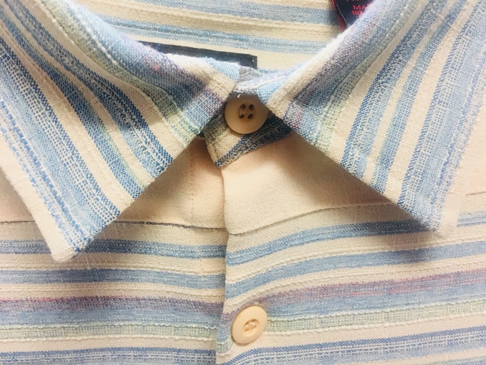 Prime Time 男式衬衫短袖黄色绿色条纹尺寸 XXL 切割领 — 第 3/4 张图片