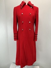 Vtg Unbranded Wook Blend Long Coat Jacket Red Military Inspired Double Breasted