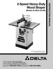 Delta 43-460 43-459 Instruction Manual User Guide for 2 Speed Wood Shaper
