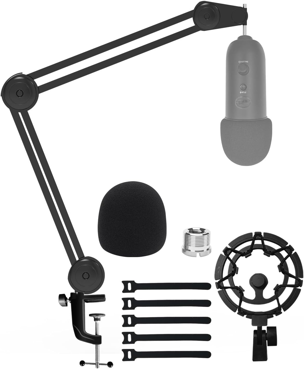 Microphone Boom Arm Stand for Blue Yeti with Shock Mount Foam Cover, Heavy Duty