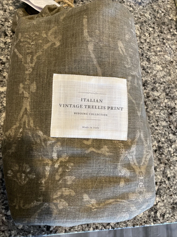 Restoration Hardware Italian Vintage Trellis Print Twin Duvet Cover Sable Italy - Image 2 of 3