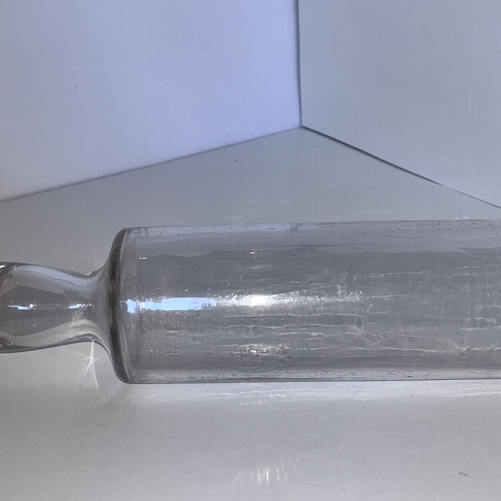 VTG HandBlown Glass Rolling Pin OnePiece Clear Pontil End 15.5”x2.75