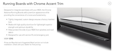 ACURA MDX 2022-2024 RUNNING BOARDS WITH CHROME ACCENT GENUINE OEM