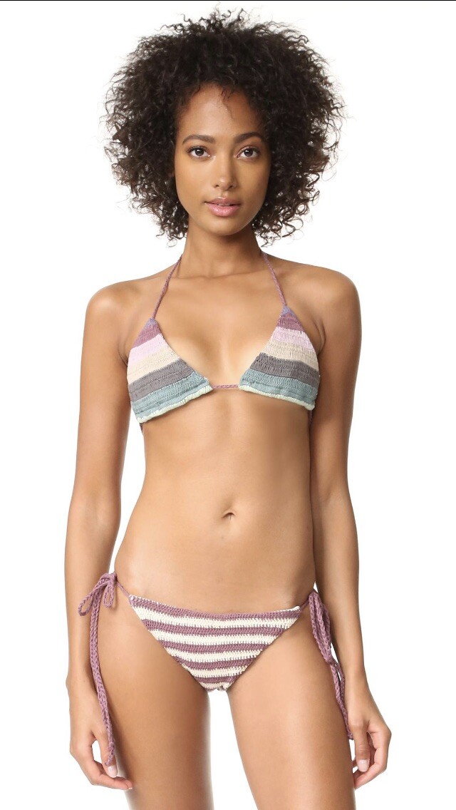 NWT $255 Mara Hoffman RAINBOW S Crochet Swim Triangle Top & M Side Tie Bottom