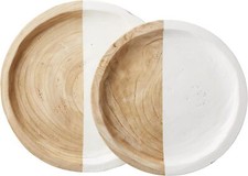 Mud Pie Paulownia Round Tray Set, small 14" dia large 16" dia, White