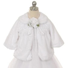 WHITE Size 4 Flower Girl Coat Fleece Jacket Party Wedding Graduation Birthday