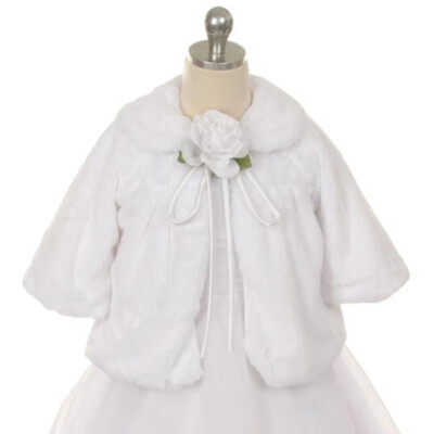 WHITE Size 4 Flower Girl Coat Fleece Jacket Party Wedding Graduation Birthday