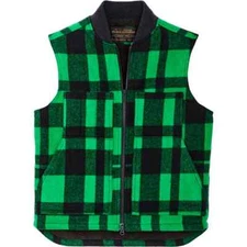Filson Lined Mackinaw Wool Work Vest Acid Green Black Heavy Wool Fleece