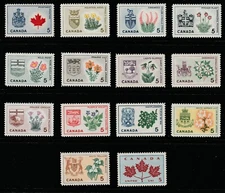 Canada #417-429A Provincial Flowers & Coats of Arms Complete Set 1964 MNH