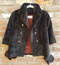 BONPOINT Faux Fur TYBER Dark Brown COAT with Matching MITTENS Jacket GIRLS 6