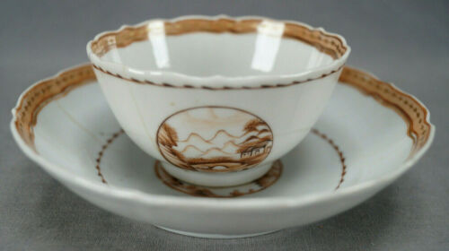 18th Century Chinese Export Hand Painted Maritime Scene Tea Bowl & Saucer C - Picture 1 of 12