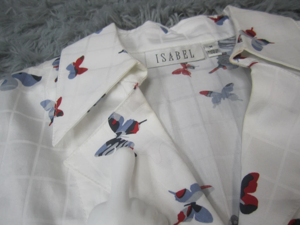 Isabel Shirt Womens Medium White Blouse Butterfly Print Casual Long Sleeve - Image 3 of 4