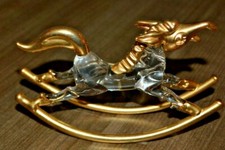Rocking HORSE Figurine Hand Blown Glass Gold Crystal NEW OLD STOCK
