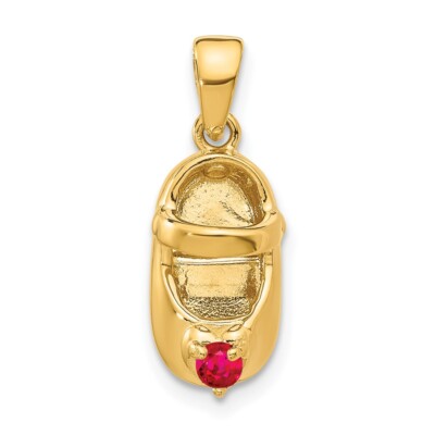 Echt 14kt Gelbgold 3-D Juli/Kunststein gravierbar Baby Schuh Anhänger