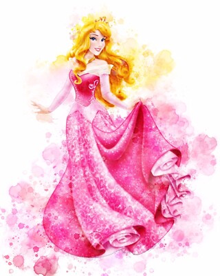 Disney Princess Aurora Sleeping Beauty Watercolour Art Print A4