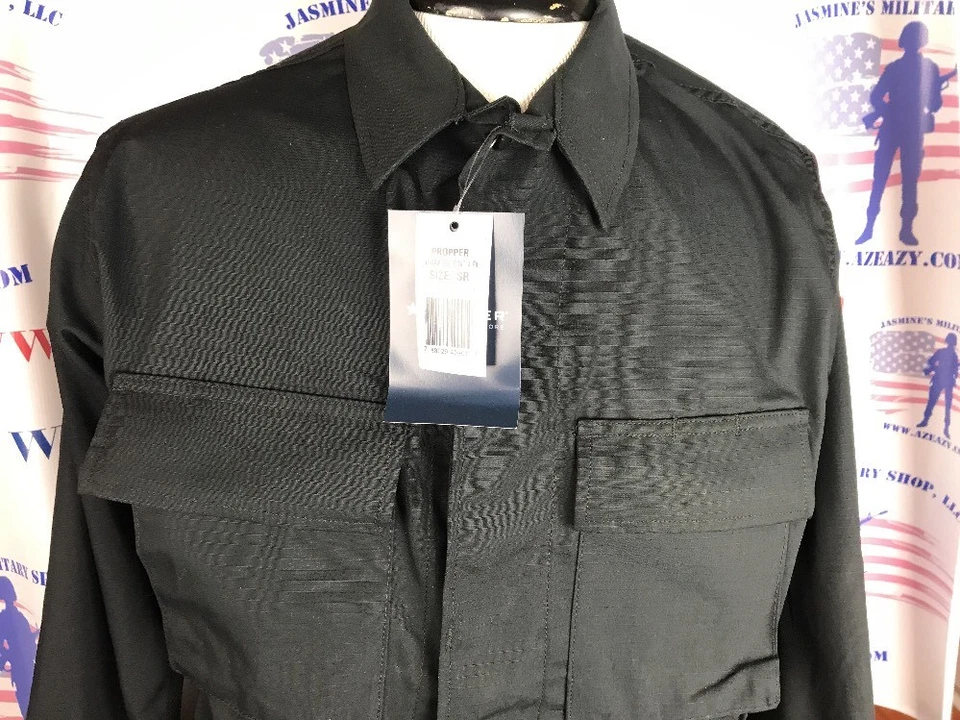 Black BDU Tactical Military Uniform 4-Pocket Coat Shirt Propper 60/40 Ripstop - Image 4 of 4