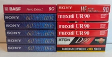 NEW Lot of 12 Blank Cassette Audio Tapes Sony BASF TDK Memorex SEALED 90/60 min
