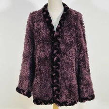 Paul Lishman Luxury Beaver Real Fur Coat Purple Fluffy Made in Canada Size M