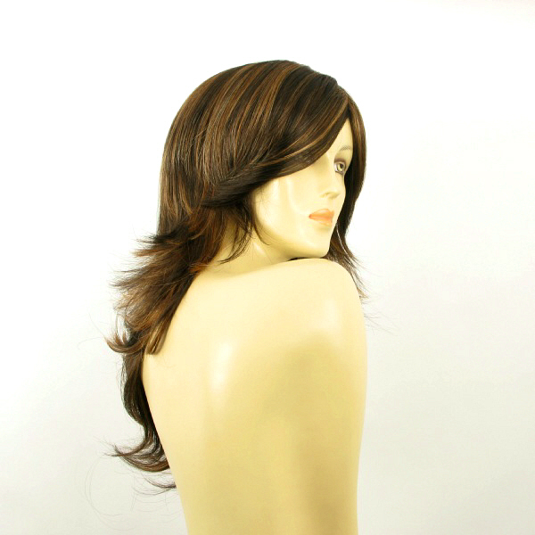Perruque Femme Semi-longue - Couleur Chocolat Mèches Cuivrées, Synthétique, Neuf Avec étiquettes