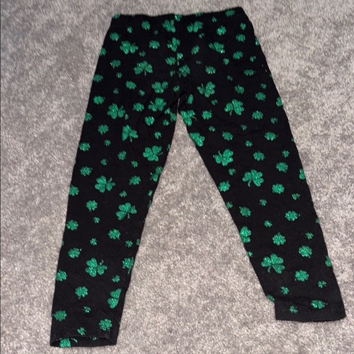 St Patrick's Day size 6 girls Black Pants with Green Shamrock Pattern - Picture 3 of 3