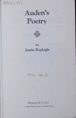 Auden's Poetry, Justin Replogle