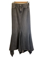 BALENCIAGA Long Skirt, Size 34, Denim, Black, 646911