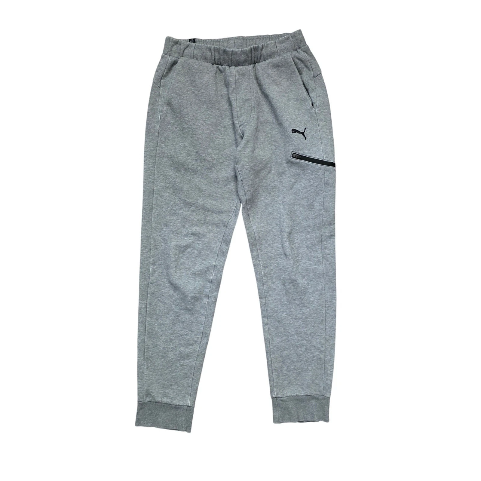 Puma Fleece Joggers Men’s Small Gray Sweatpants Zip Pocket Athletic Pants