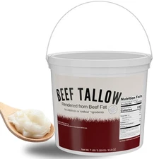Beef Tallow for Cooking 7 LB Bulk Pail w/Safety Seal - Also For Skin or Face... 