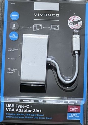 Vivanco USB-C 3in1 Adapter VGA / USB-A / USB-C PD 60W Splitter für Laptop Mac