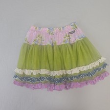 Matilda Jane Girls SEA SALT Skirt SZ 8 Ruffled Green Tulle Layered Floral Lined