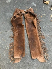 Vintage Suede Rodeo Worn Western Cowboy Chaps Fringed Concho 60’s