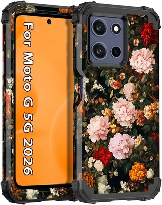 Floral Three Layer Heavy Duty Shockproof Protection Case for Moto G 2026, Black