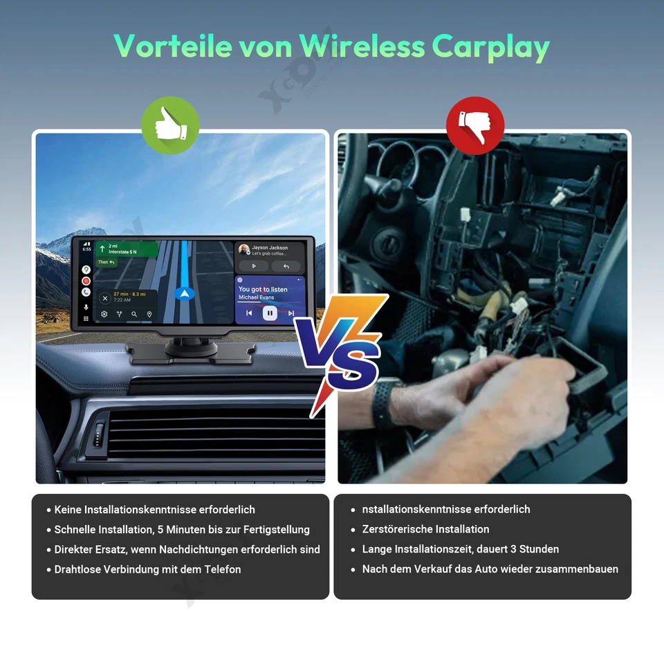 10.26 Zoll Wireless Apple Carplay Android Auto 4K Display Vorne Rückfahrkamera - Bild 4 von 4