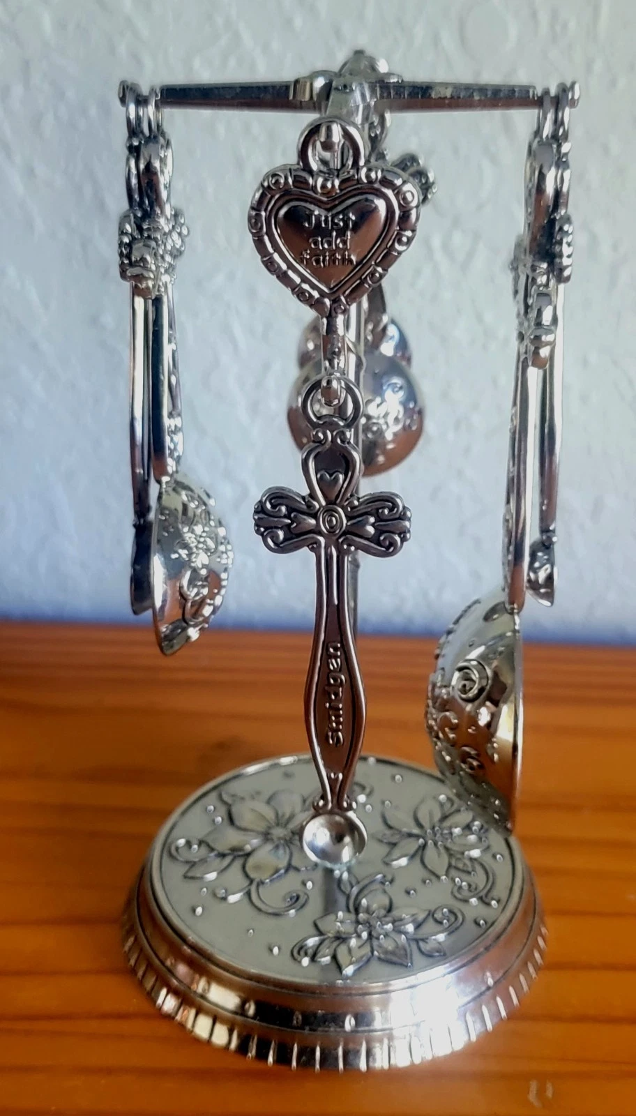 Ganz 7pc Measuring Spoon Set Cross Just Add Faith Dash Pinch Smidgen with Rack