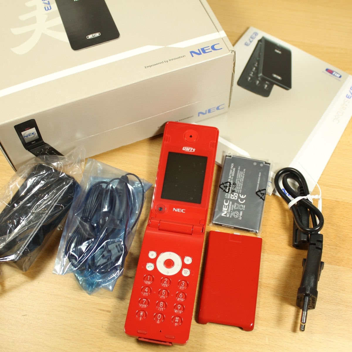 Rare Vintage NEC e373 Red Flip Phone International In Box