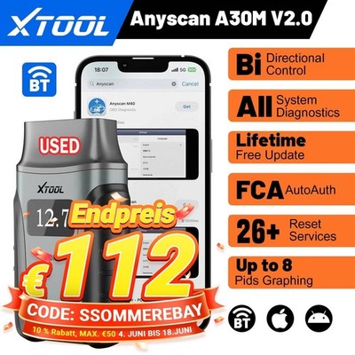 USED XTOOL A30M KFZ OBD2 Diagnosegerät BT Scanner ALL Systeme Kostenlose Upgrade