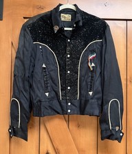 Vintage California 1950s Black Beaded Button Up Rockabilly Western Shirt Sz S