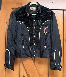 Vintage “California” 1950s Black Beaded Button Up Rockabilly Western Shirt Sz S